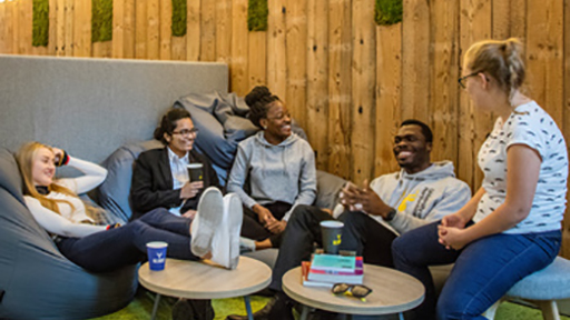 Students relaxing in cafe