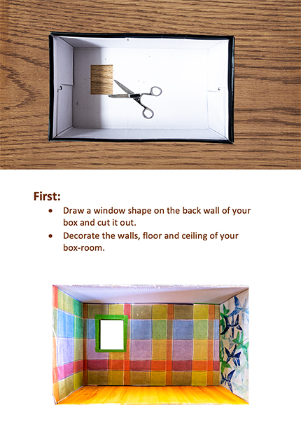 Step 1: Cut out a window of your box and decorate the walls