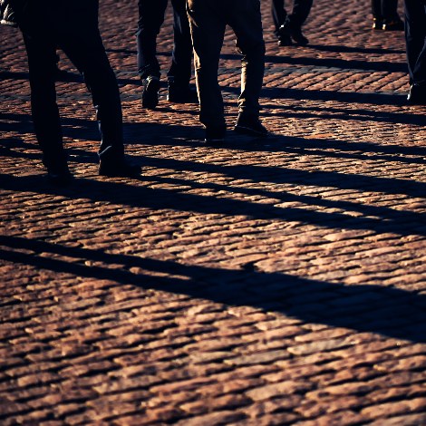 Shadows of crowd walking