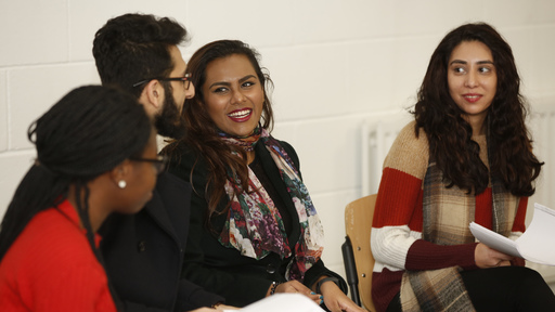 Group of female students discussing