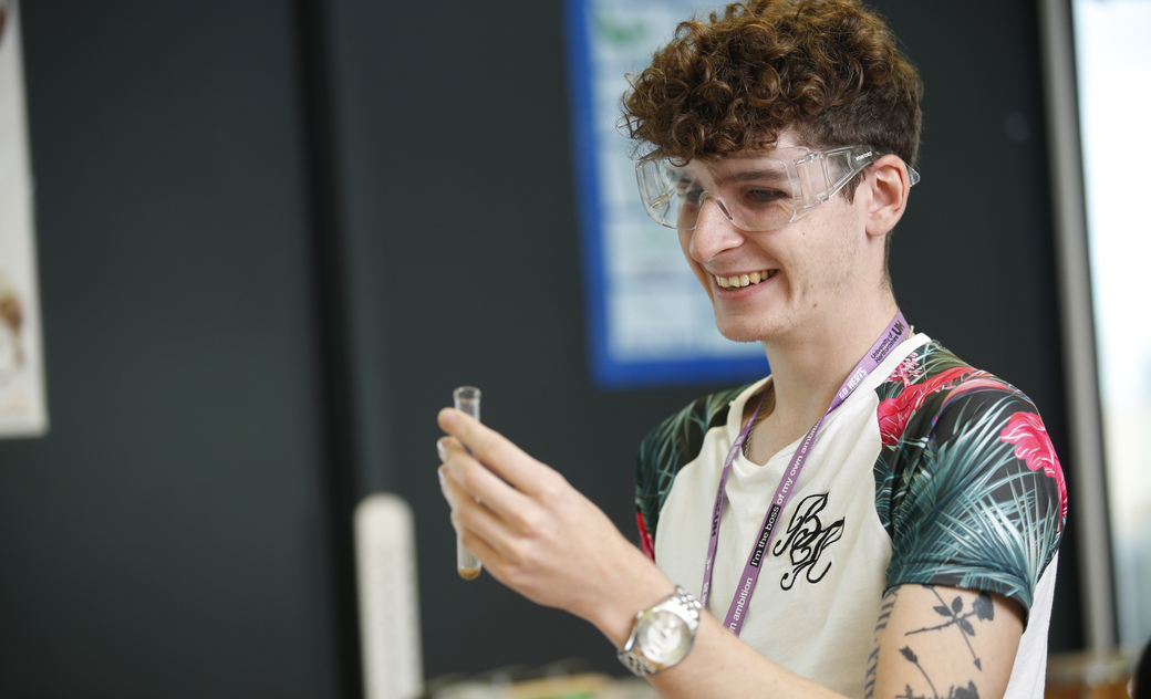 a male student in the simulation science classroom