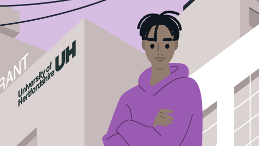 Illustration of male student on a university campus