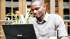student working on laptop
