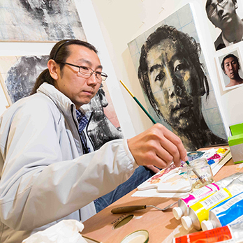 Student working in art studio