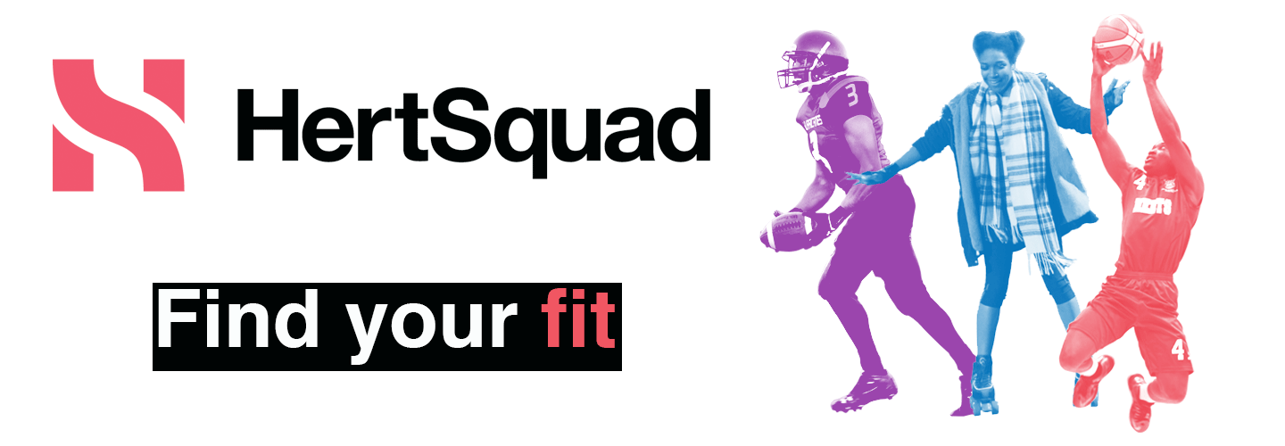 Hero image for HertSquad featuring American football, rollerblading and basketball