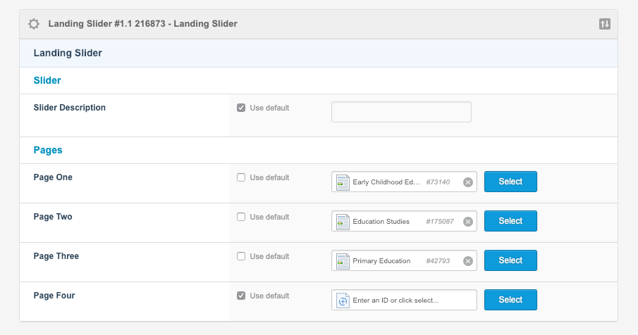 School slider metadata screen