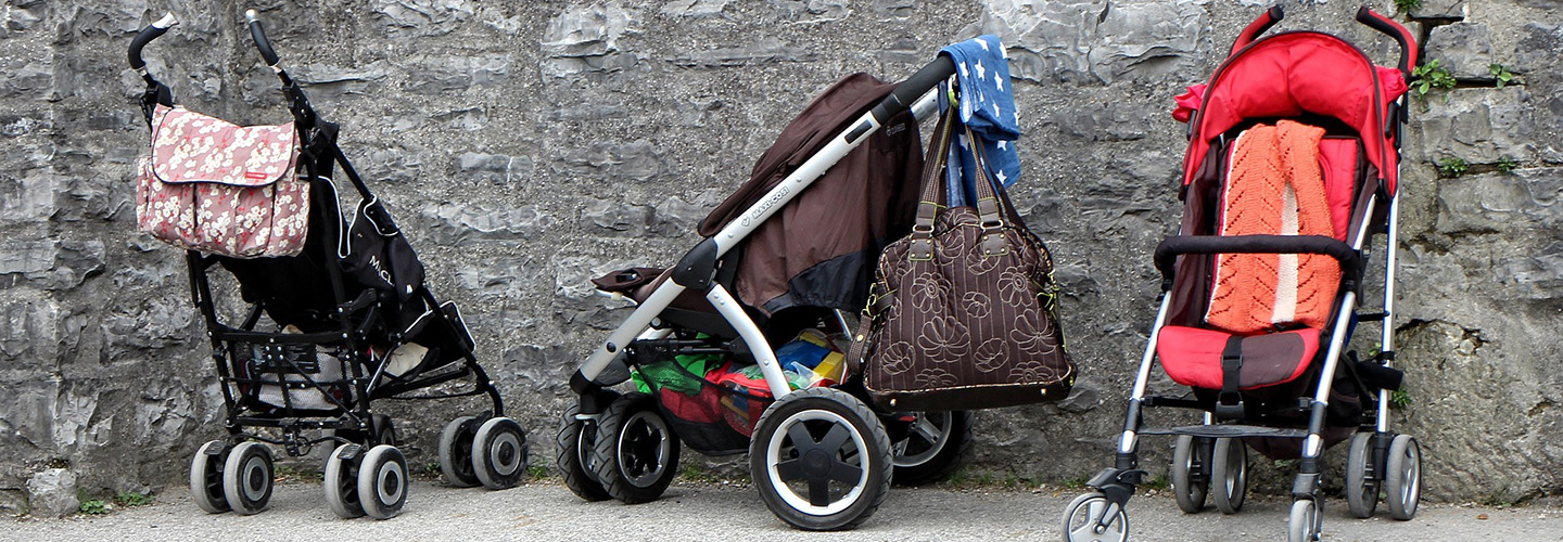 Baby buggies in a line