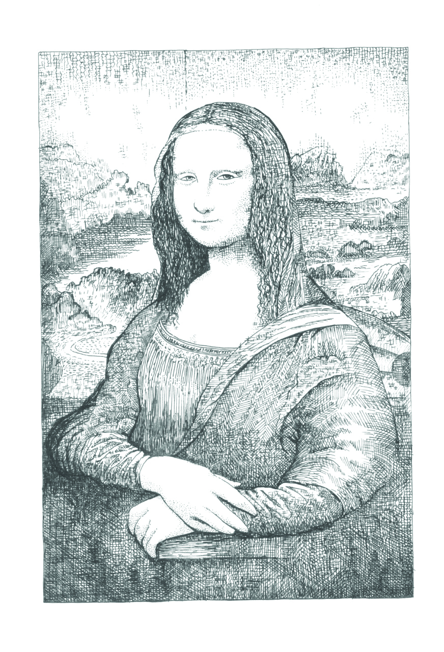 Line Drawing of Leonardo's painting the Mona Lisa