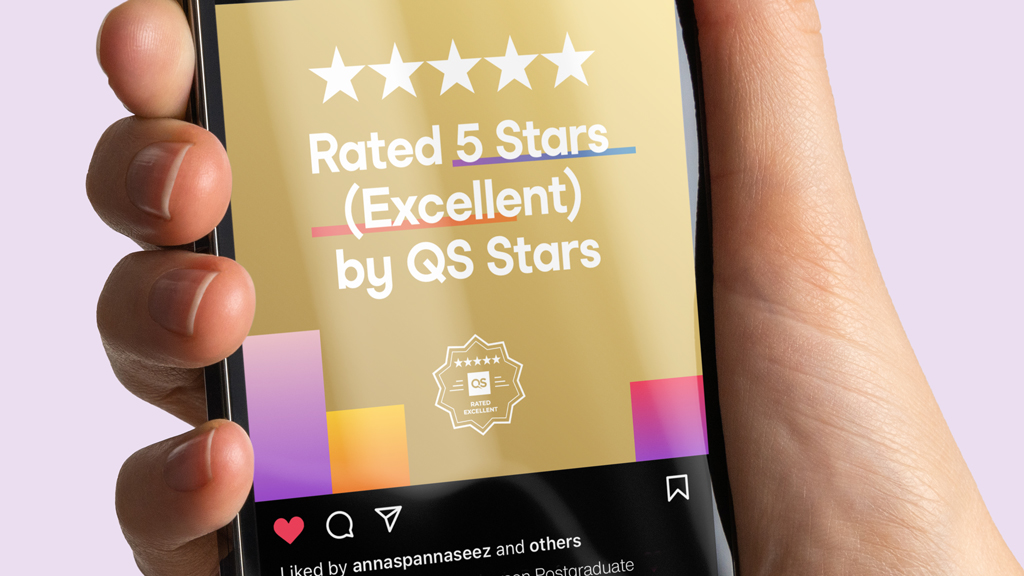 A image of a QS stars social post on a phone in someone's hand