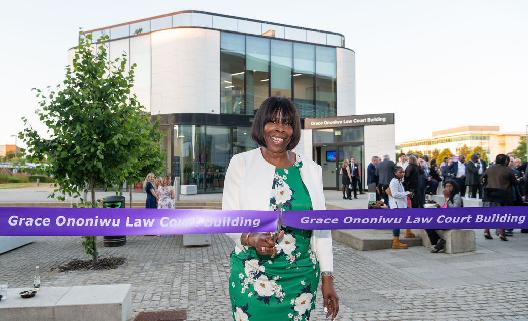 Professor Grace Ononiwu CBE opening the re-named law court building