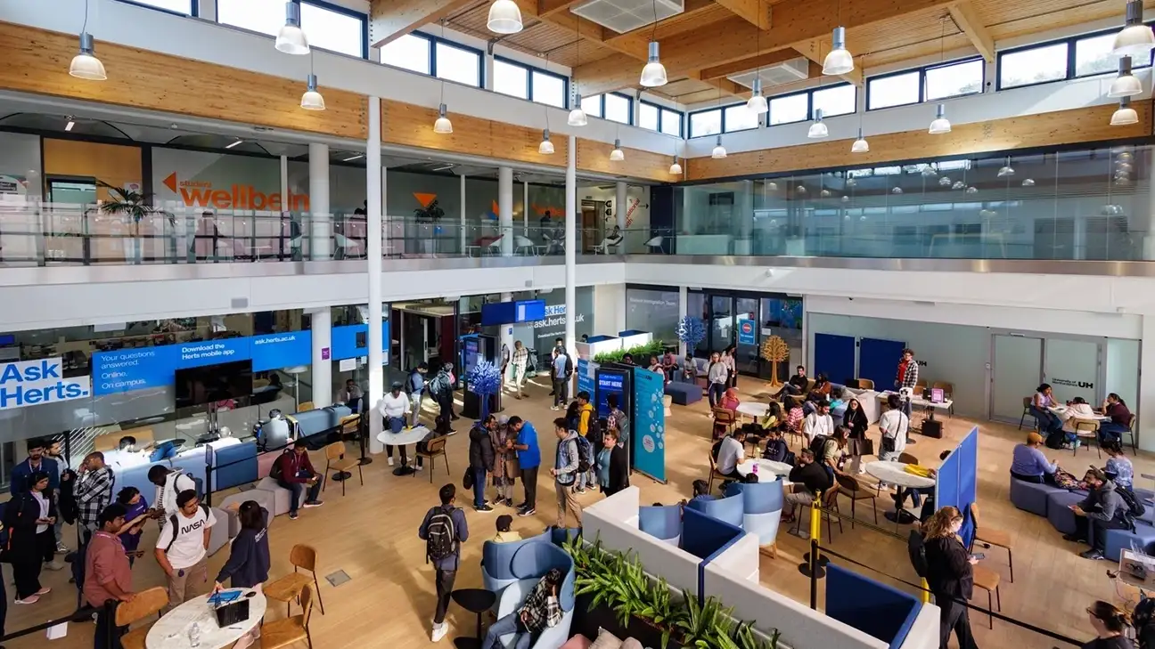 A wide shot of the Hutton Hub holding an event