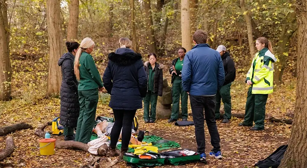 A group of students in the woods