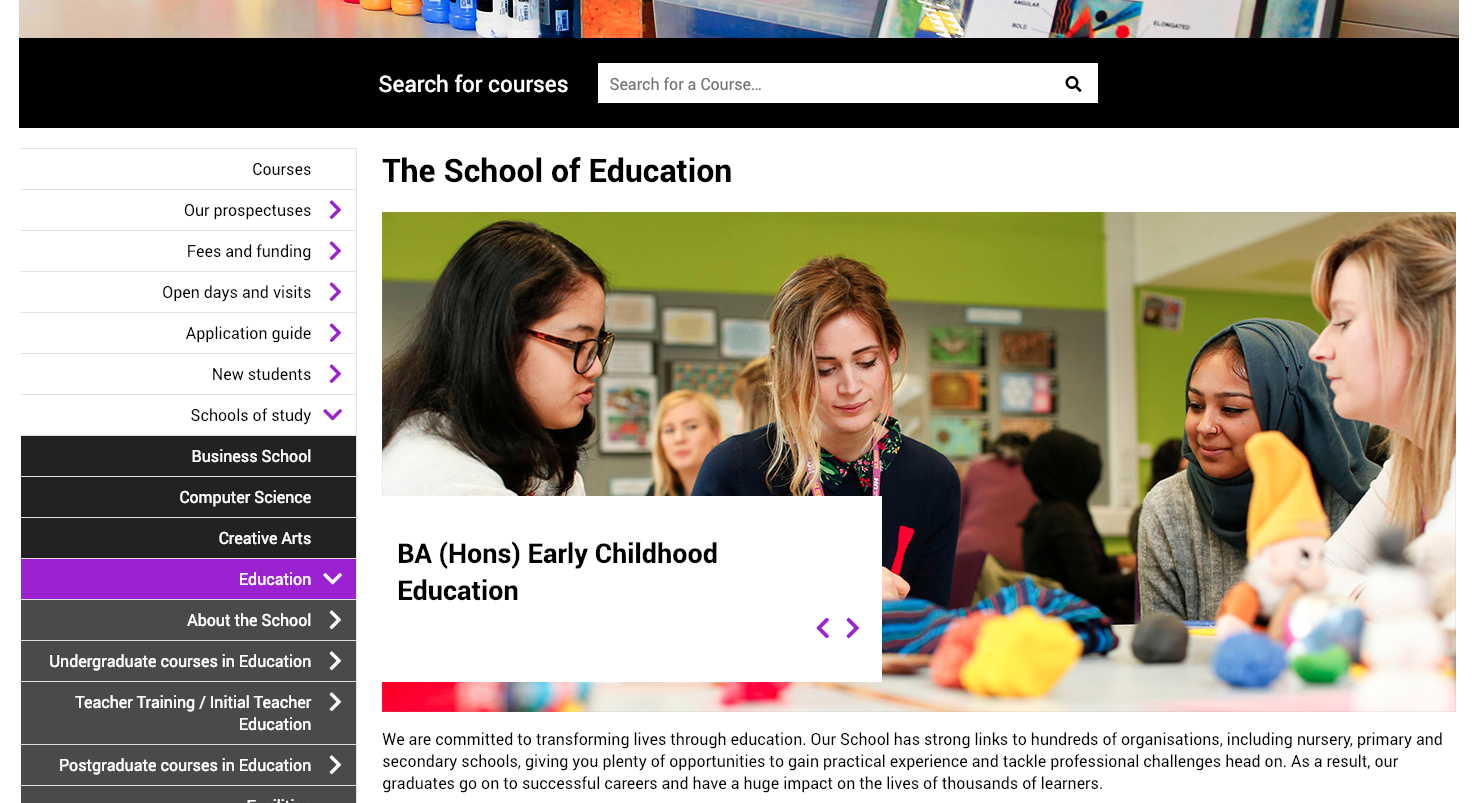 Education home page slider