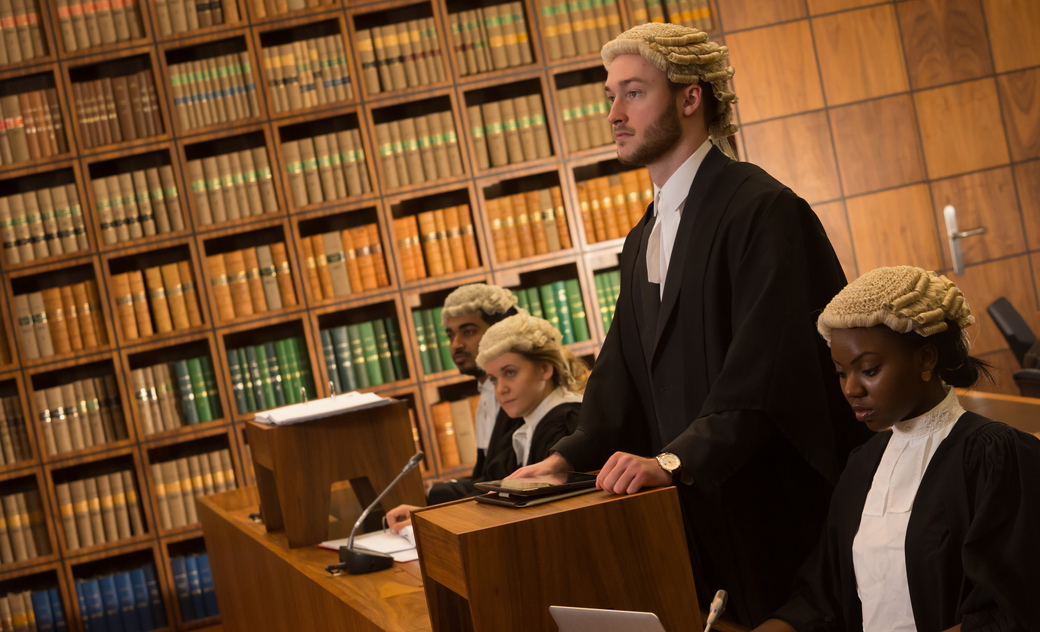 students deliver their arguments in mock crown court