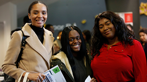 Three students at the BAME Careers Conference 2018