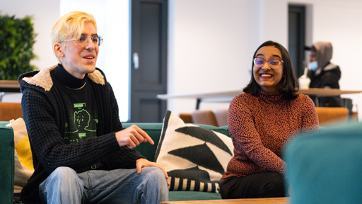 Students sitting in the Enterprise Hub