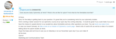 Response to a thread posted by a prospective student on The Student Room forum