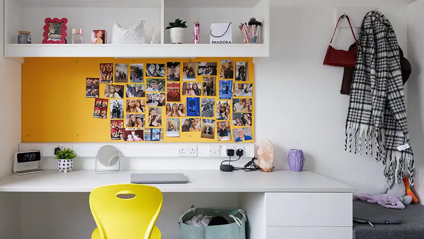 Desk with chair and items on desk