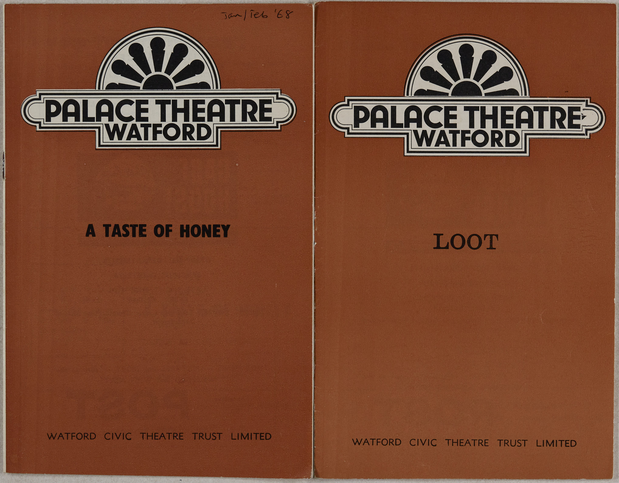 Brown brochure for a play at Watford Palace Theatre