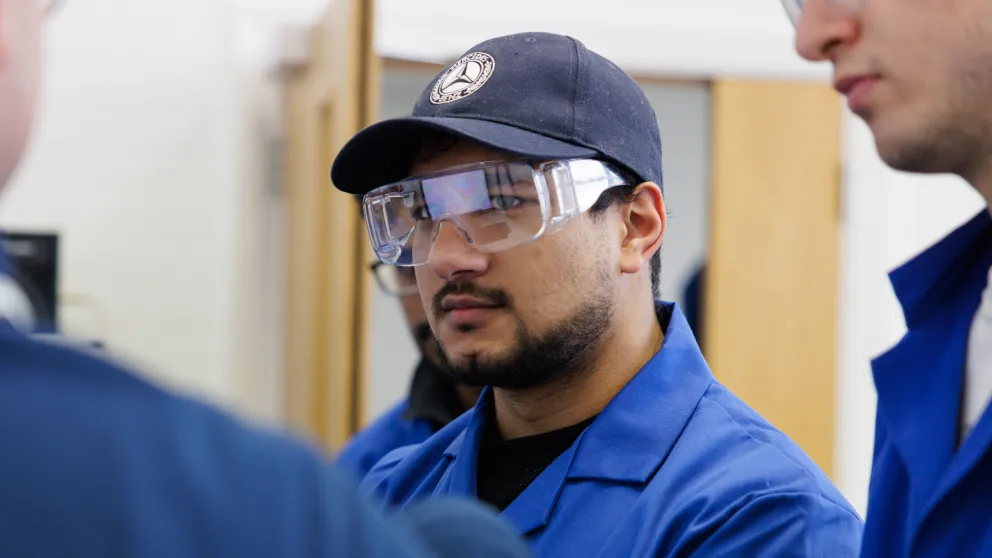 Student in safety goggles