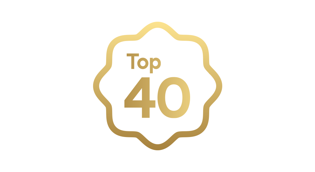 A graphic saying Top 40 inside a wavy circle