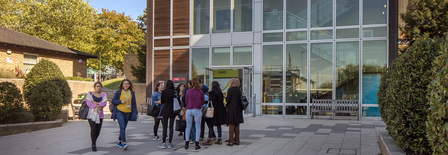 Students outside the Health Research Building