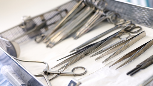 Surgeon tools on tray