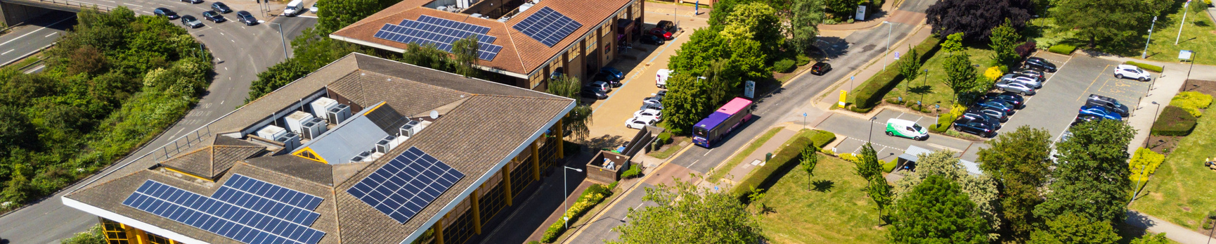 Herts campus solar panels aerial photo