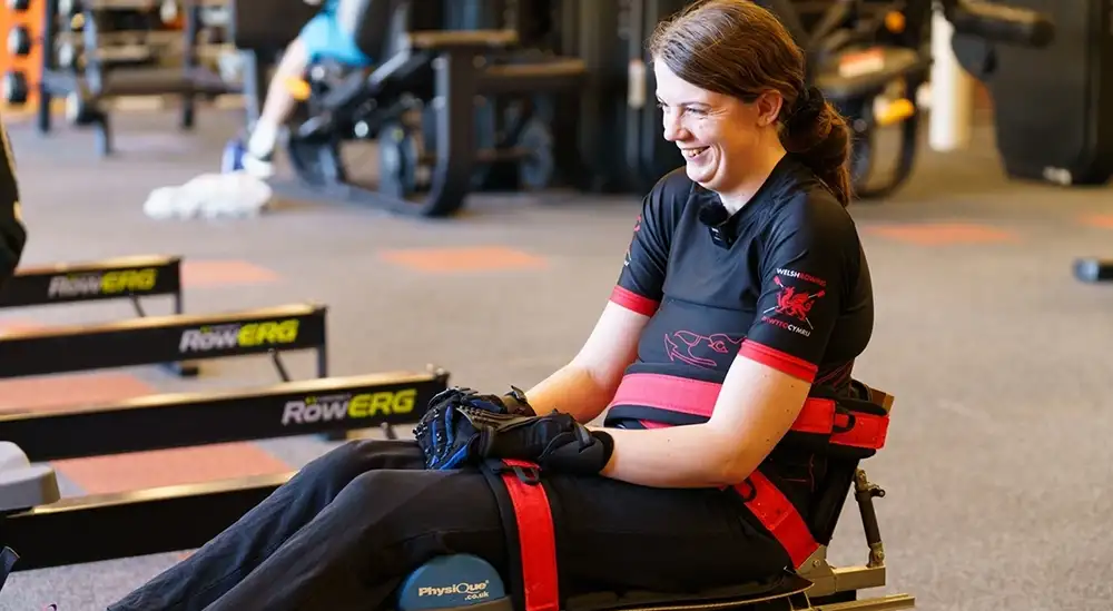 Para athlete on a row machine
