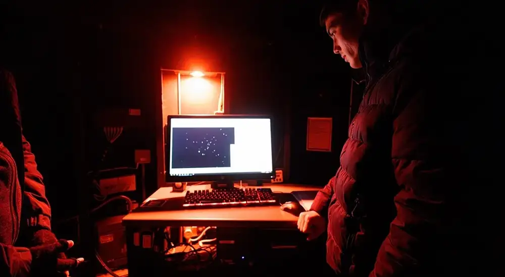 A student looking at a computer screen with constellations on it.