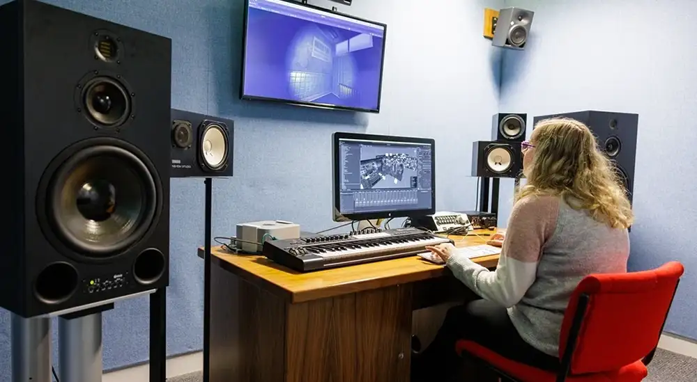A student working with recording software