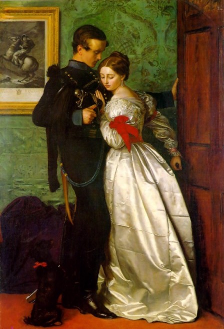 Oil painting of a man and woman embracing