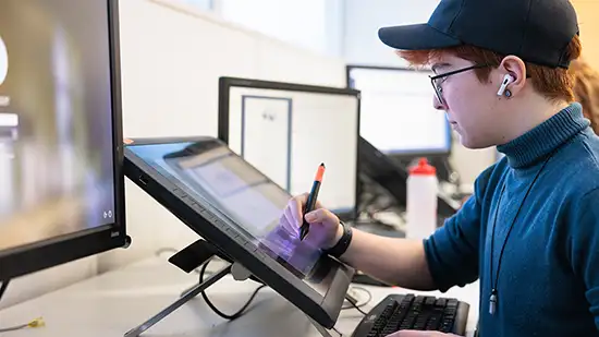Student working on animation equipment