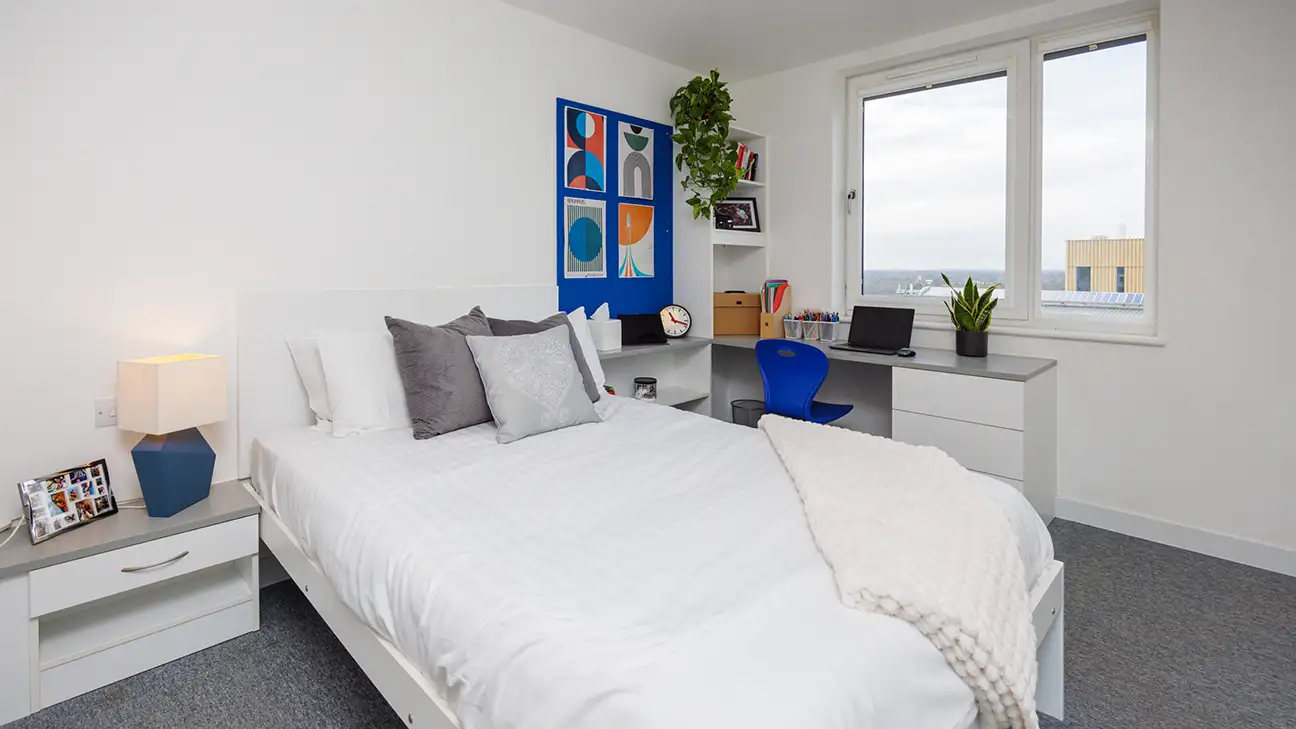 Room with bed and desk