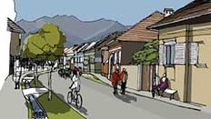 Drăguș streetscape after proposed renovations  Illustration by Klaus Birthler