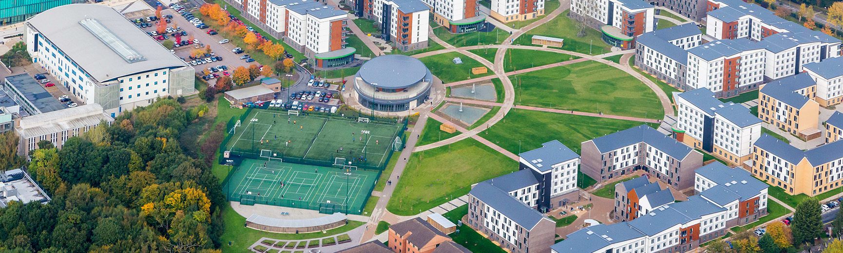aerial view of College Lane Campus at The University of Hertfordshire mobile