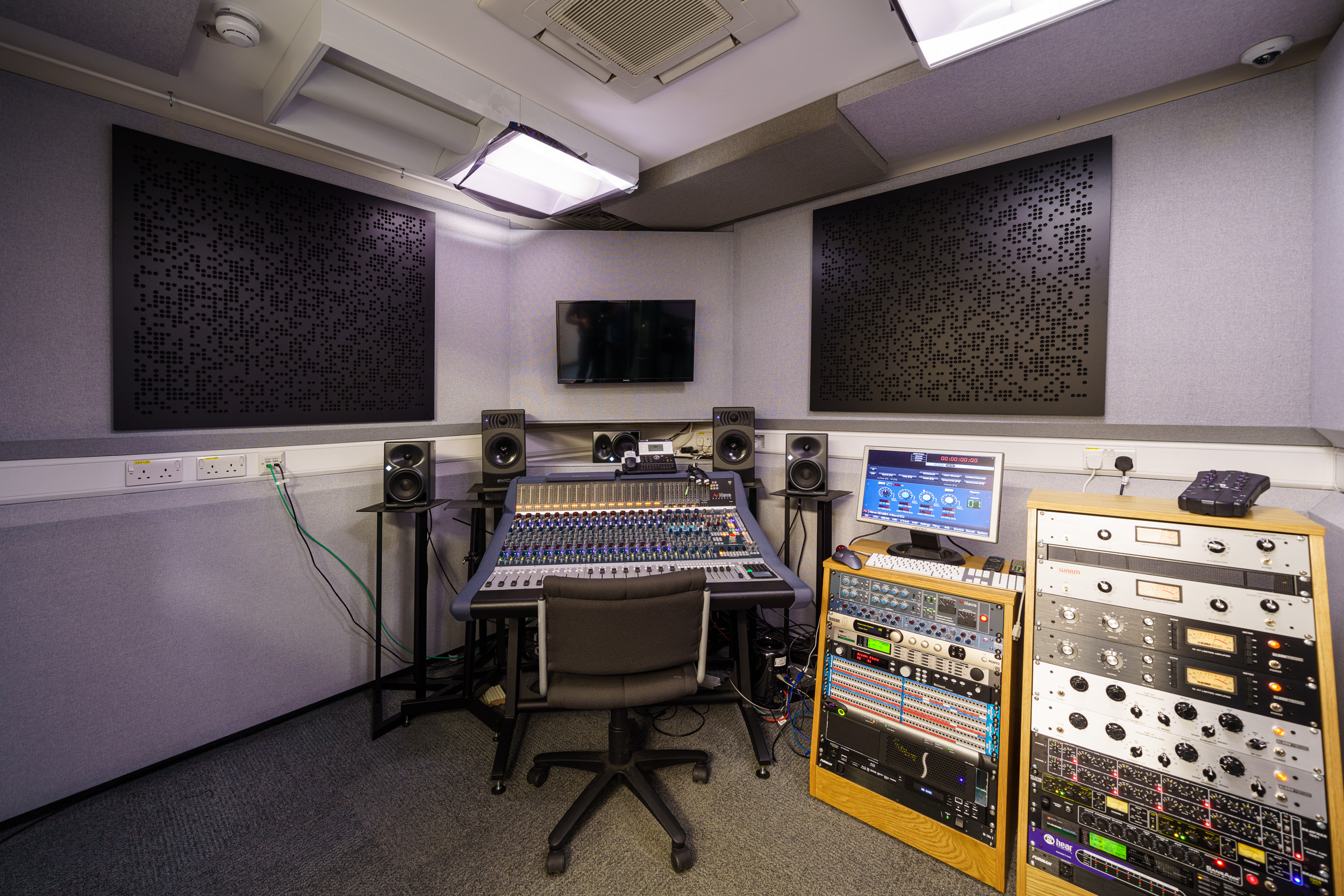 Studio 2 including a control station and surround sound