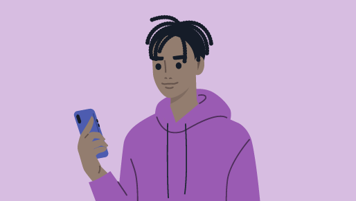 Illustration showing young male looking at smart phone