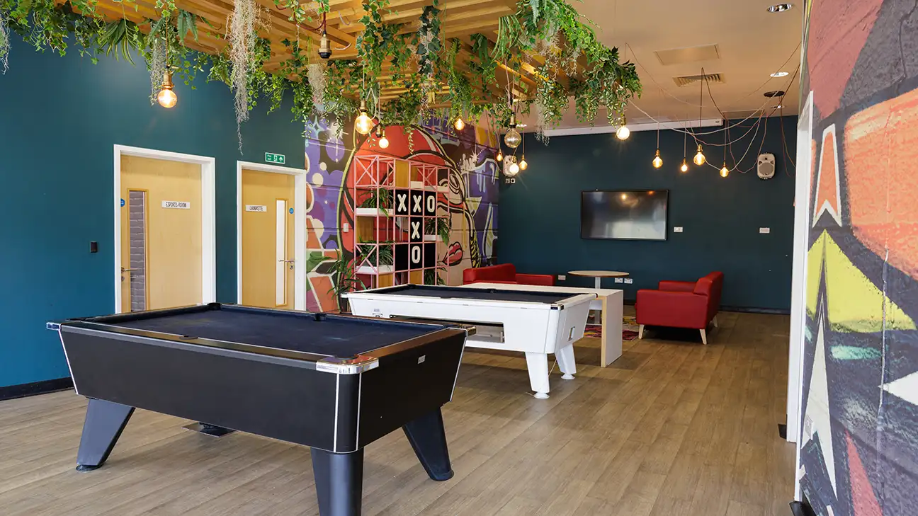 pool tables in a room