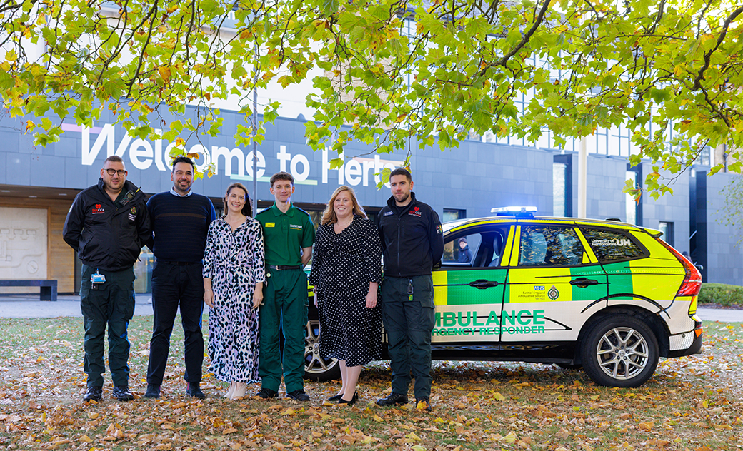 herts and BHECCS partnership photo with emergency vehicle