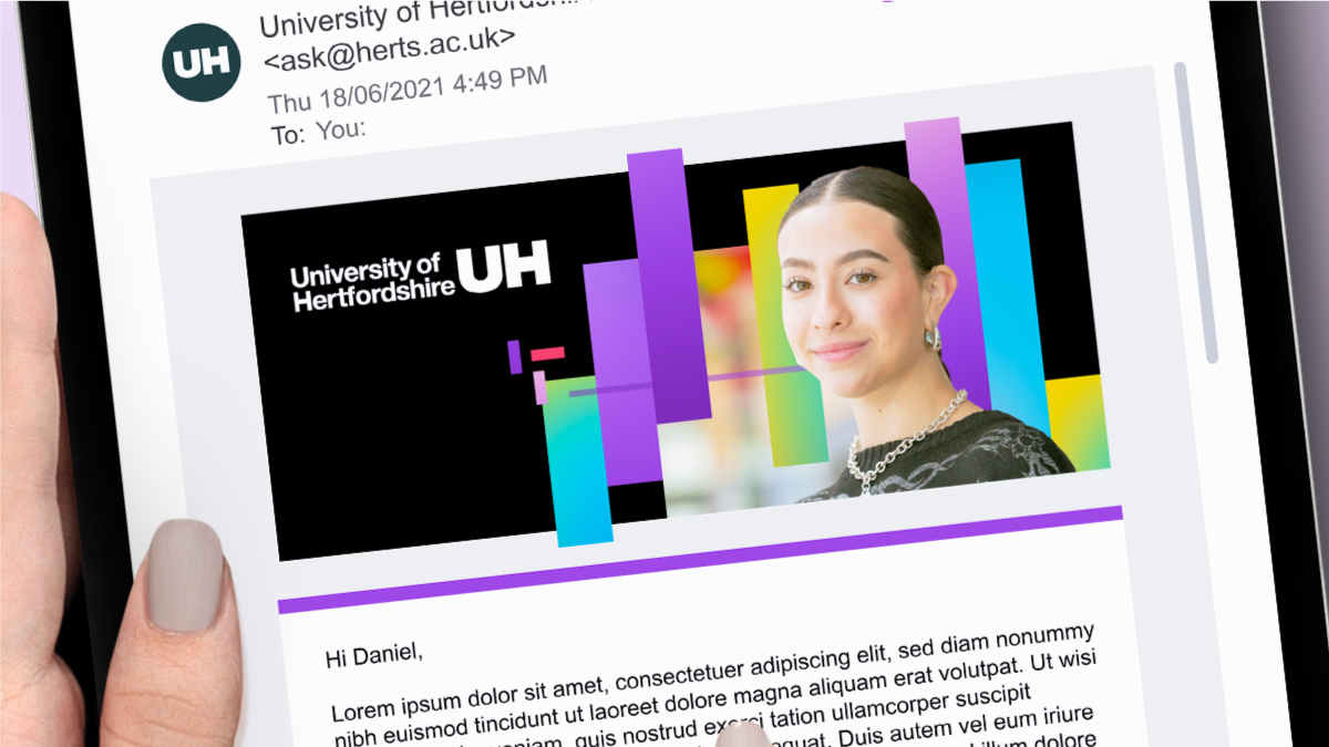 Example of new staff and student comms branding