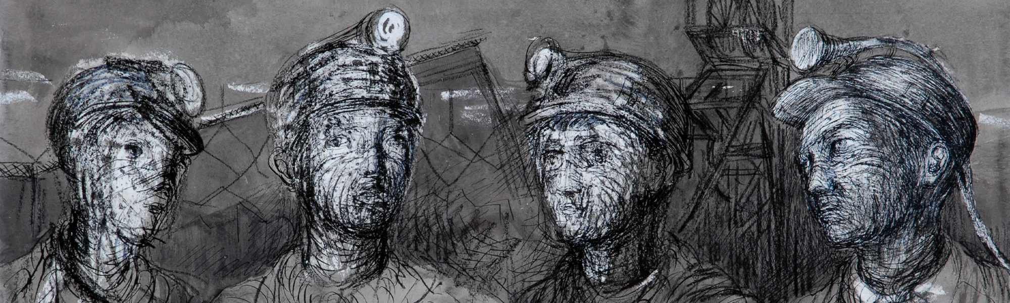 Henry Moore drawing depicting four miners