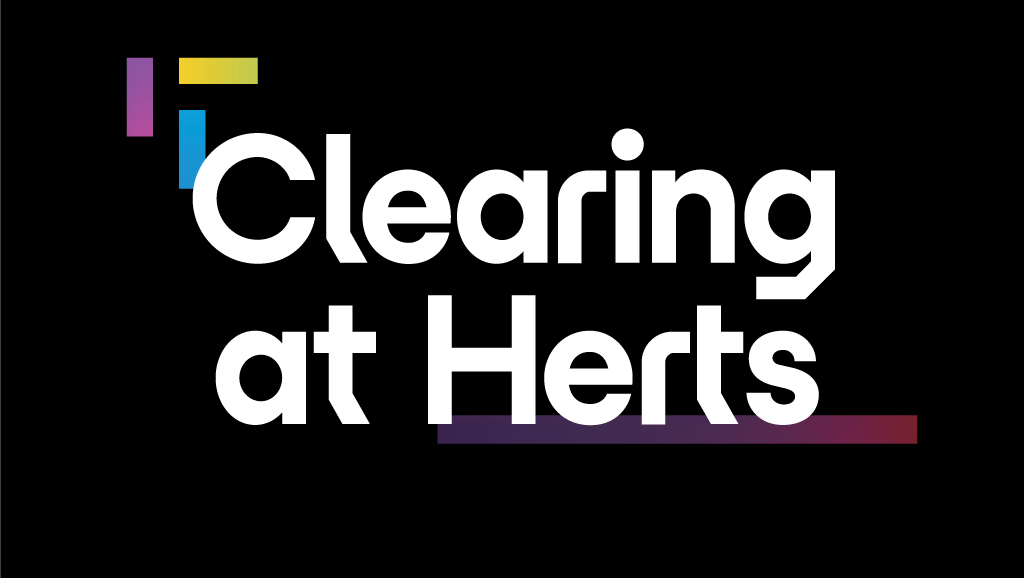 A black background featuring white text saying Clearing at Herts