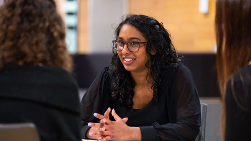 Student engaged in discussion. 