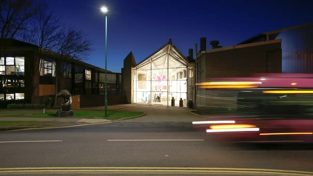 Front of the Art and Design Gallery at night