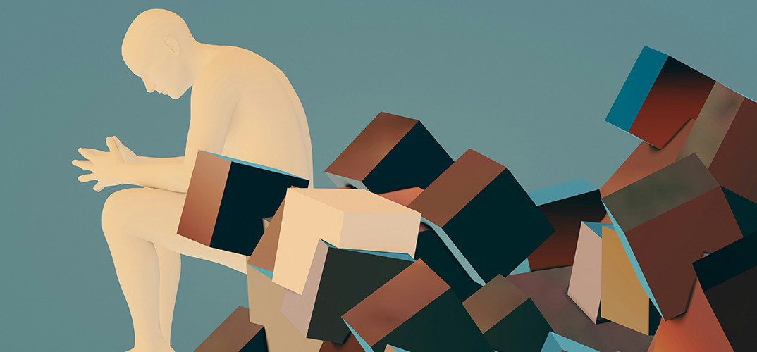 An abstract illustration of a man sitting down