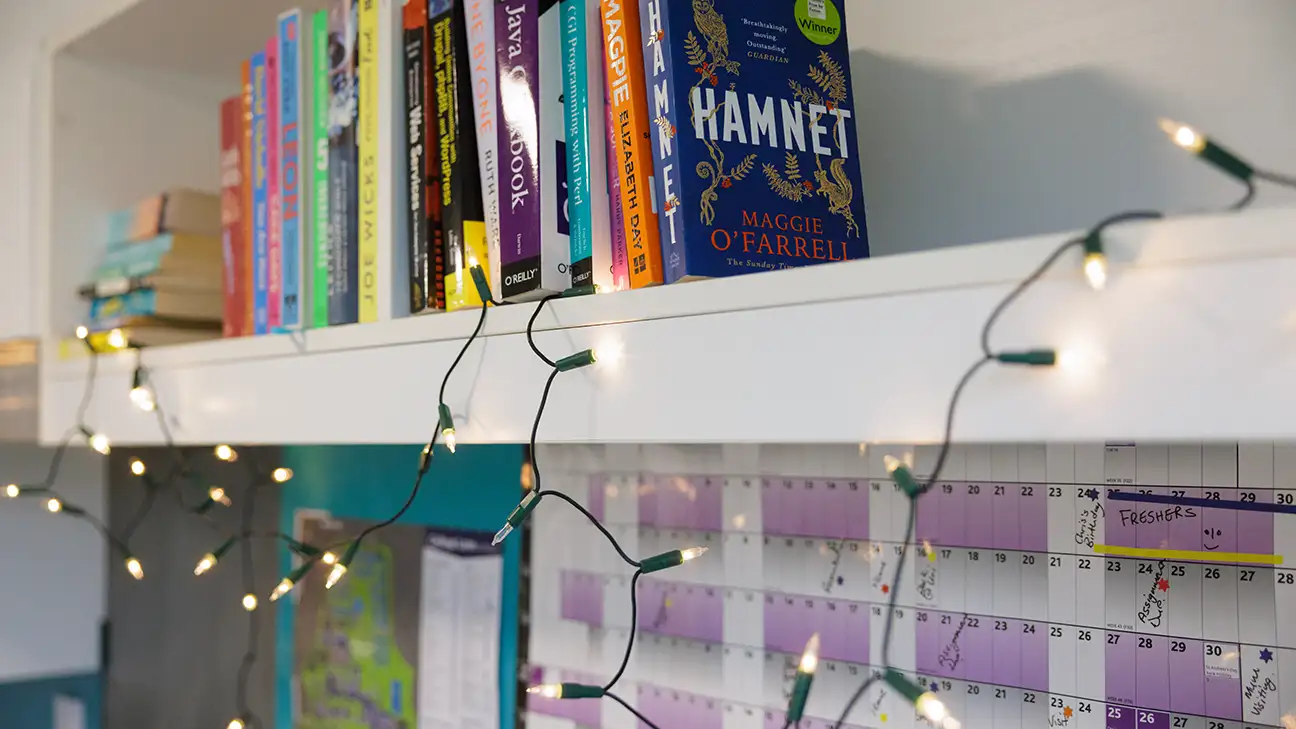 Shelf with lights and books 