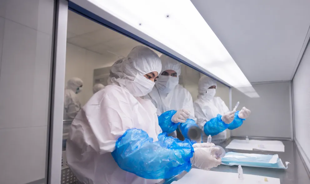 Students in bio suits 