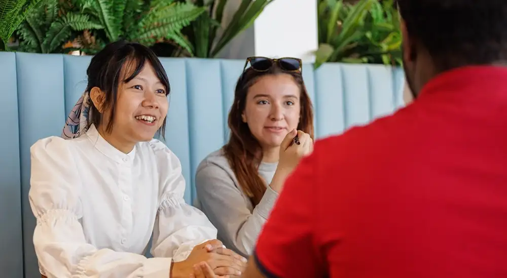 People talking at table 