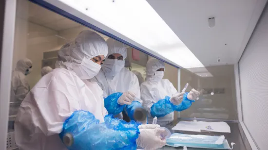 Students in bio suits 